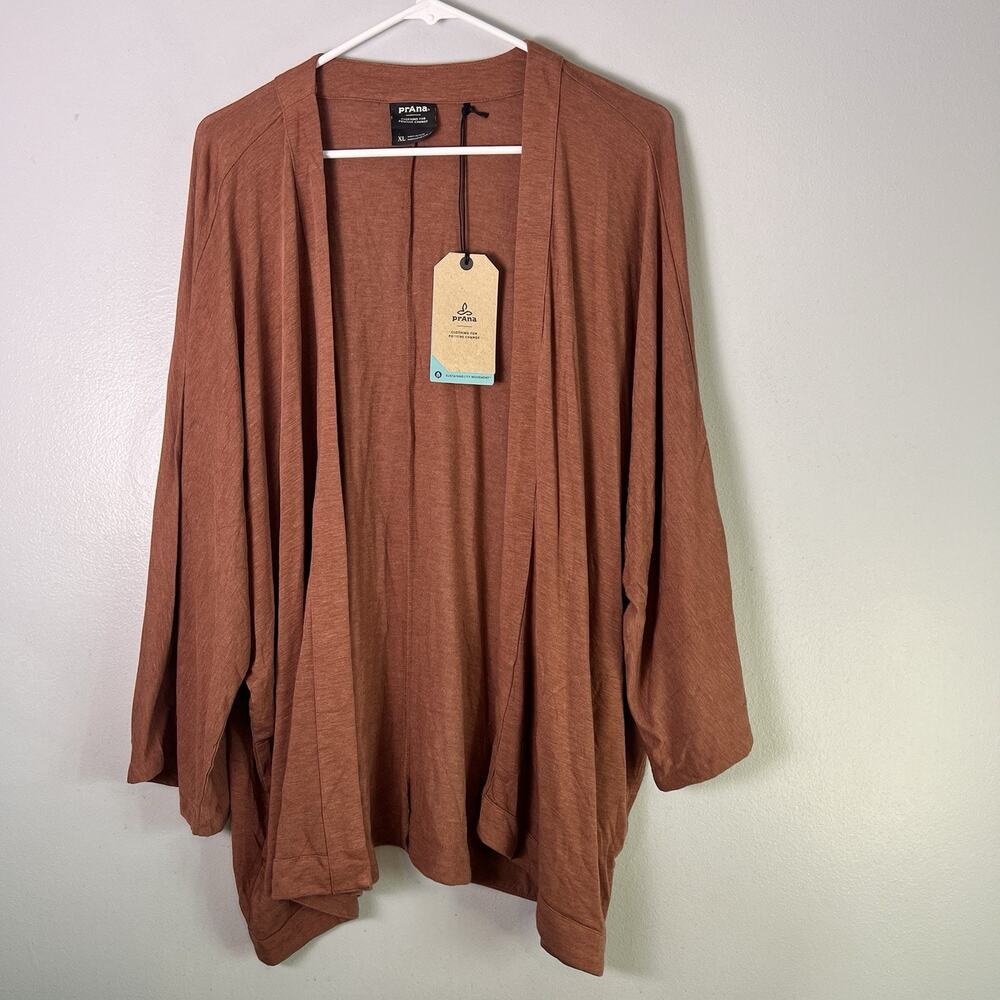 NWT PrAna Women's Modal Wrap Cardigan Sz XL Pocket Reddish Brown Soft Comfy